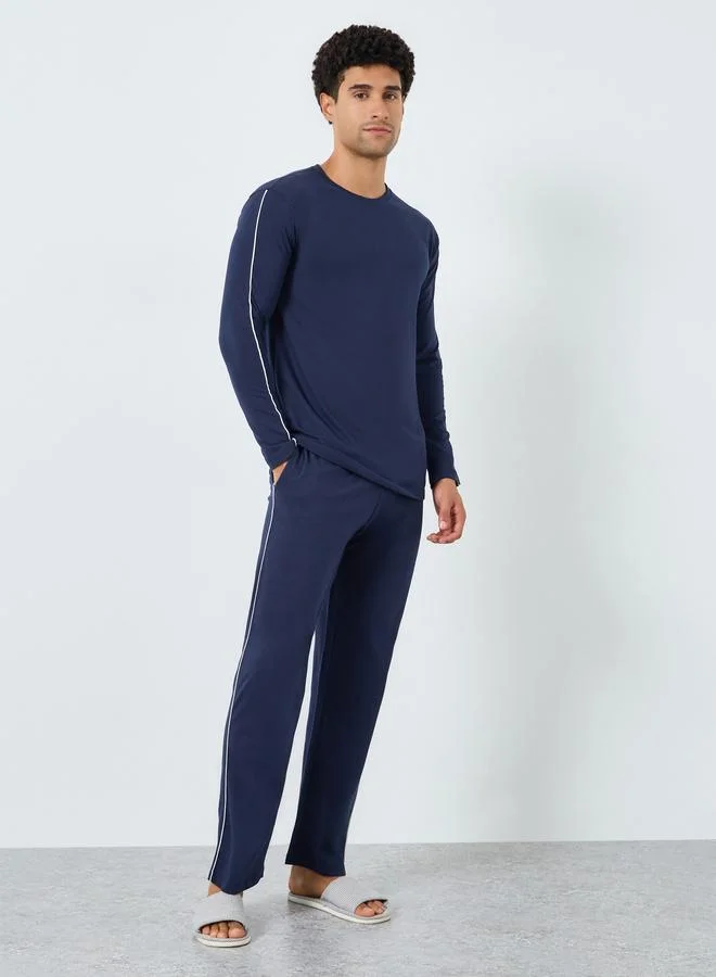 Men Solid Long Sleeves T-Shirt and Pyjama Set